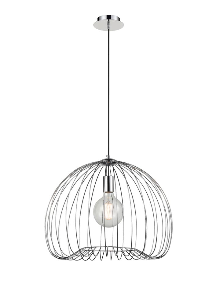 Large Classic 1 Lamp Birdcage Pendant Ceiling Light Polished Chrome