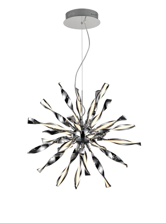 Contemporary 24 Light Dimmable LED Starburst Ceiling Pendant Chrome