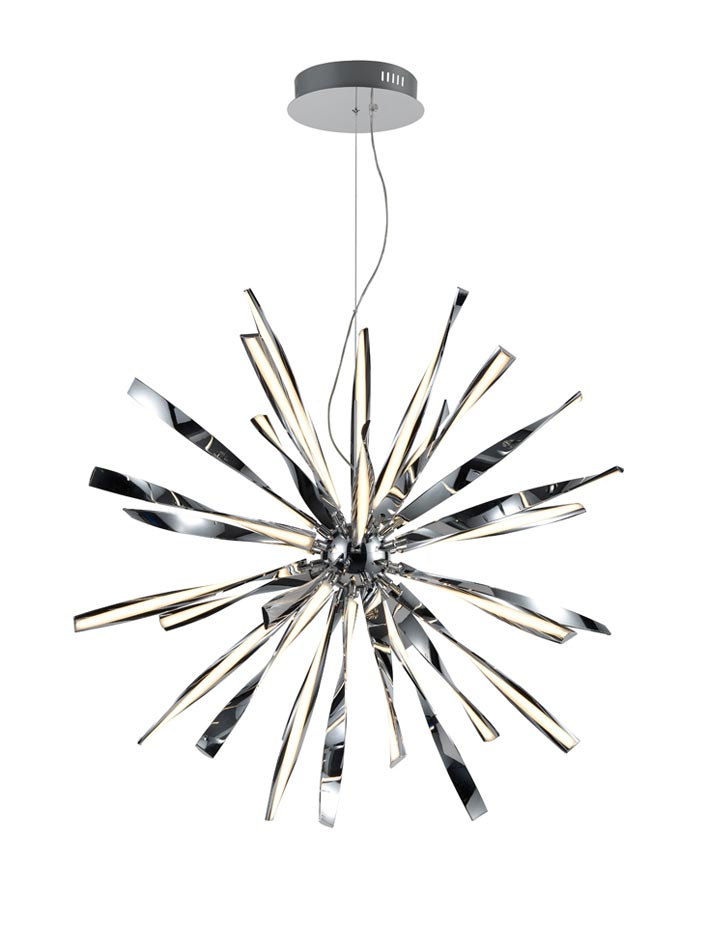 Contemporary 30 Light Dimmable LED Starburst Ceiling Pendant Chrome