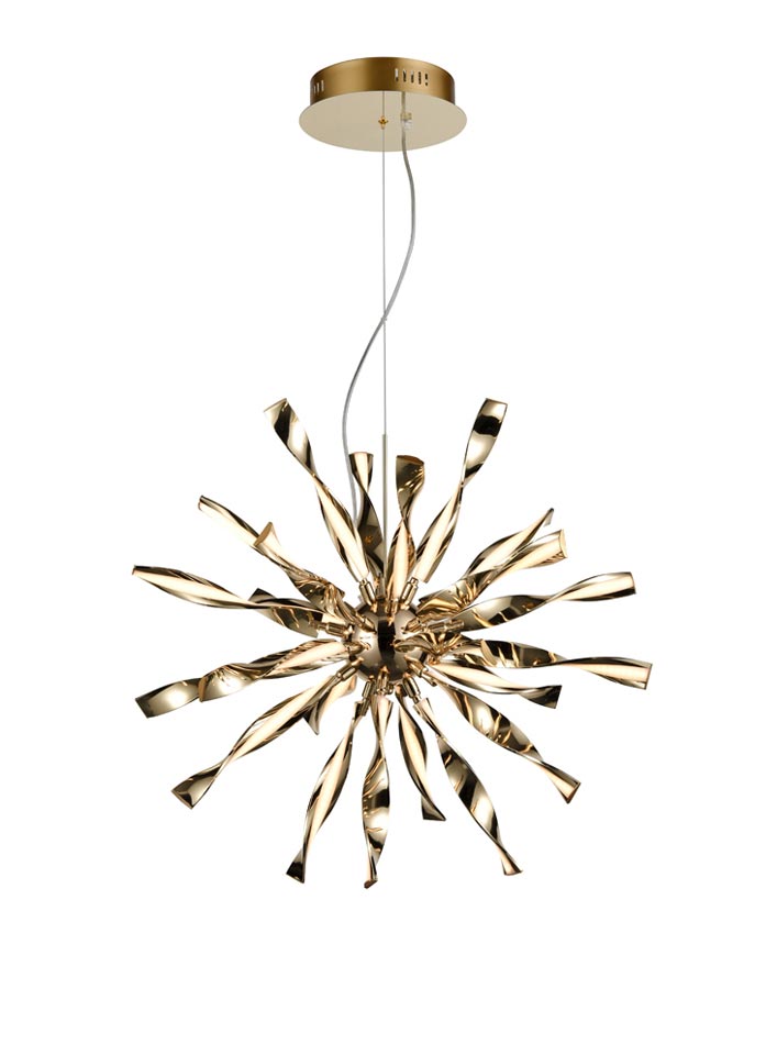 Contemporary 24 Light Dimmable LED Starburst Ceiling Pendant Gold
