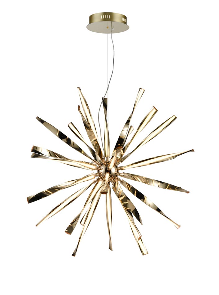 Contemporary 30 Light Dimmable LED Starburst Ceiling Pendant Gold