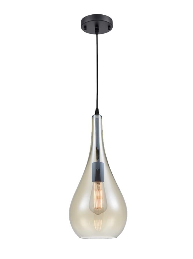 Classic Pale Amber Glass Droplet Single Ceiling Pendant Light Black