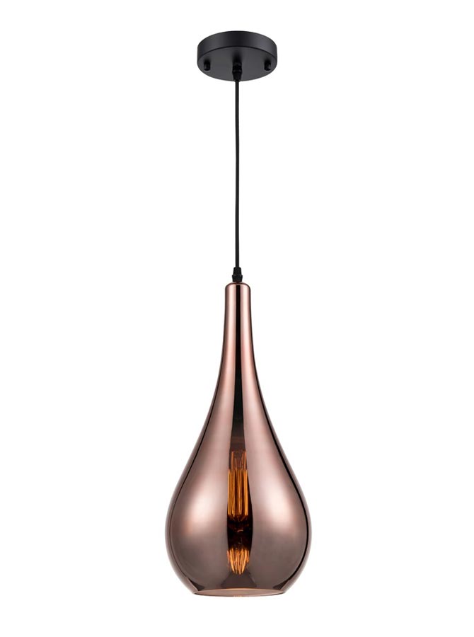 Classic Copper Finish Glass Droplet Single Ceiling Pendant Light Black