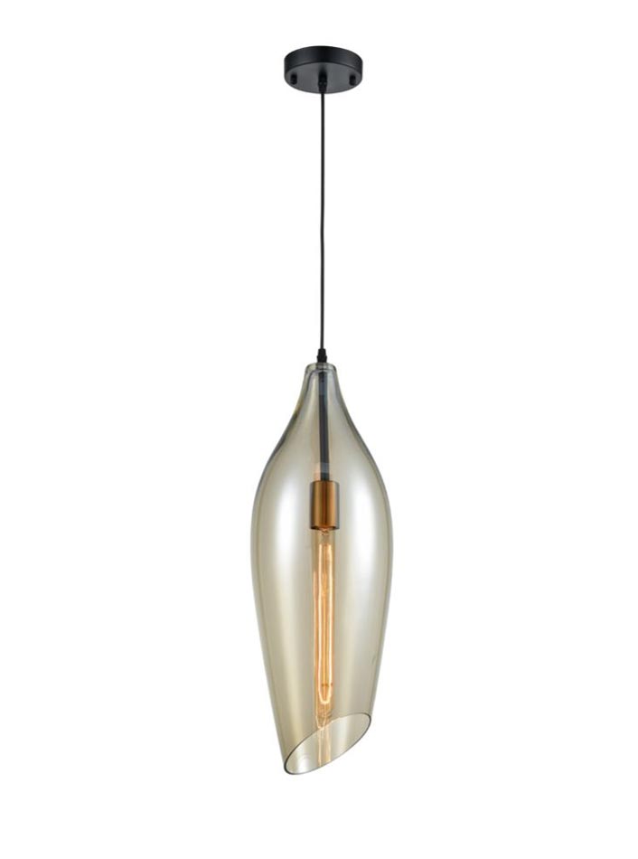 Contemporary 1 Light Ceiling Pendant Large Amber Glass Taper Shade