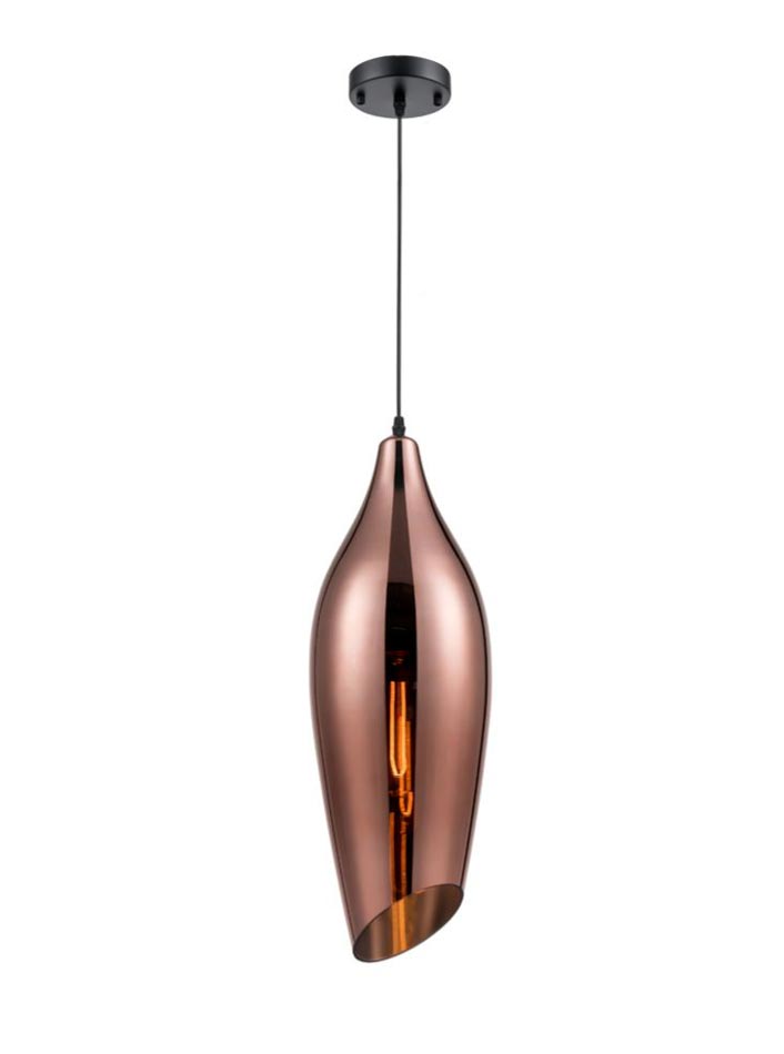 Contemporary 1 Light Ceiling Pendant Large Copper Glass Taper Shade