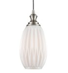 Classic 15cm Ribbed Opal Glass 1 Light Ceiling Pendant Satin Nickel