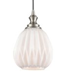 Classic 18cm Ribbed Opal Glass 1 Light Ceiling Pendant Satin Nickel