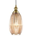 Classic 15cm Ribbed Amber Glass 1 Light Ceiling Pendant Bronze Finish