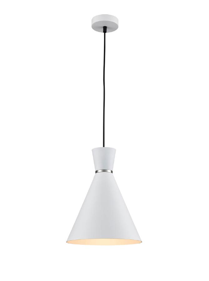 Classic Single 1 Light 25cm Metal Cone Ceiling Pendant Satin White