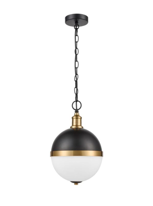 Modern 1 Light Small Globe Ceiling Pendant Black / Gold Opal Glass
