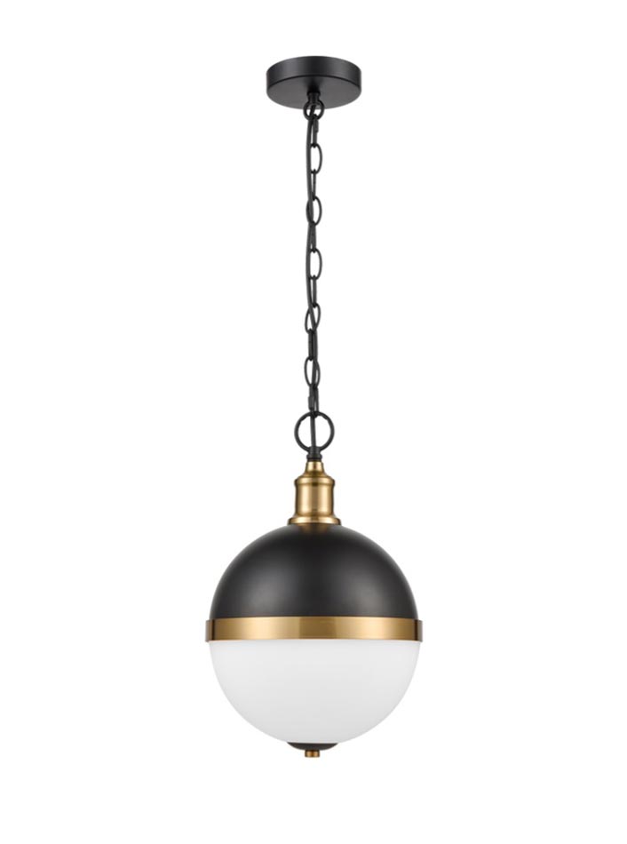 Modern 1 Light Small Globe Ceiling Pendant Black / Gold Opal Glass