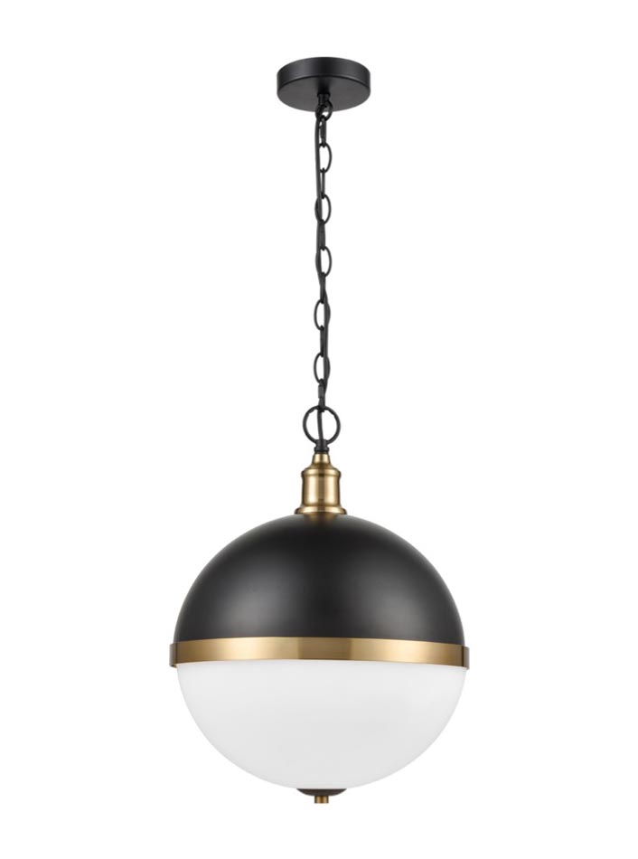 Modern 3 Light Large Globe Ceiling Pendant Black / Gold Opal Glass