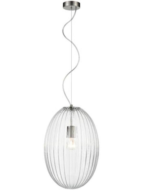 Traditional 30cm Clear Ribbed Glass 1 Light Ceiling Pendant Satin Nickel