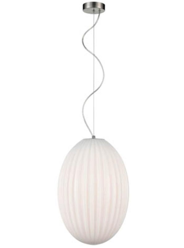 Traditional 30cm Ribbed Opal Glass 1 Light Ceiling Pendant Satin Nickel