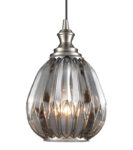 Classic 18cm Ribbed Smoked Glass 1 Light Ceiling Pendant Satin Nickel