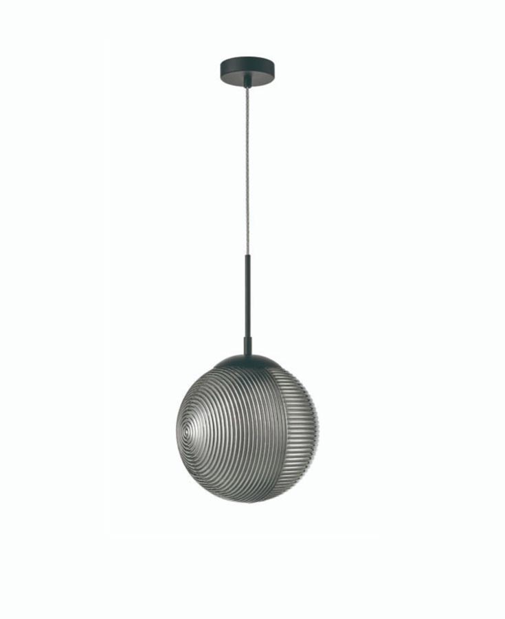 Modern 28cm Textured Smoked Glass Globe Ceiling Pendant Light Matt Black