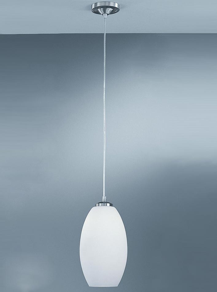 Classic 1 Lamp Pendant Ceiling Light Satin Nickel Matt Opal Glass Shade