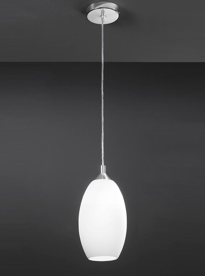 Contemporary 1 Light Single Ceiling Pendant Chrome Opal Glass Shade