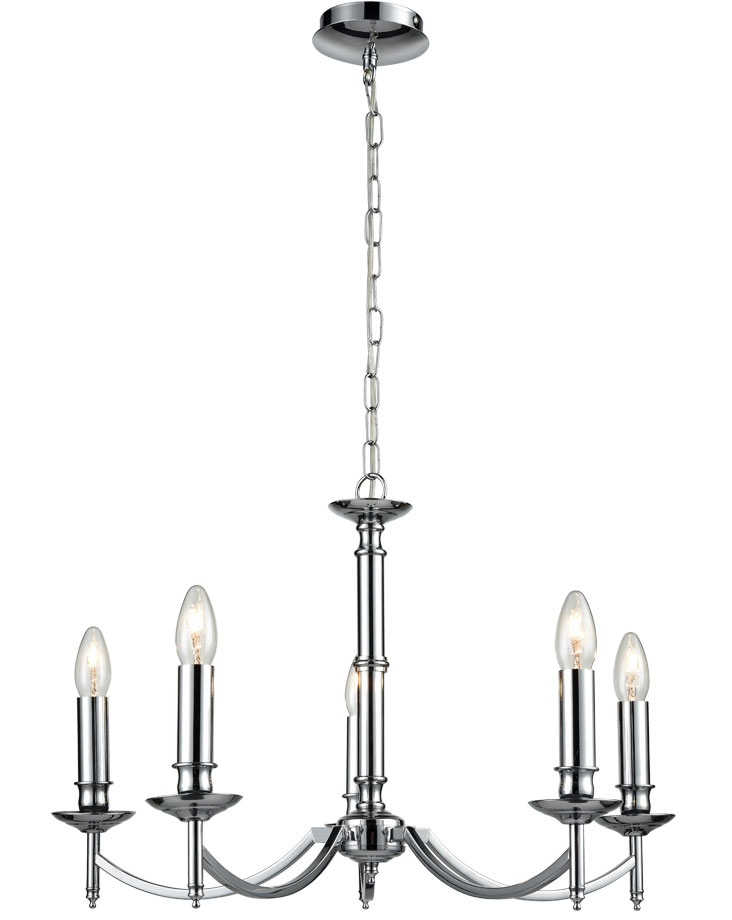 Elegant Traditional 5 Arm Candelabra Chandelier Polished Chrome