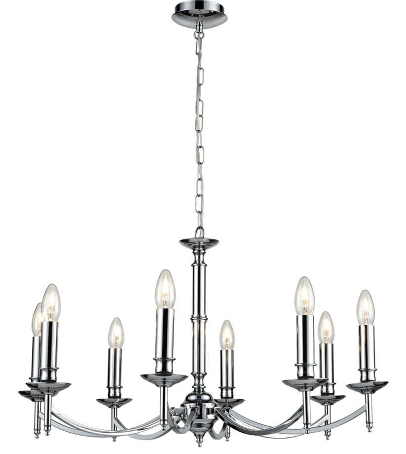 Elegant Traditional 8 Arm Candelabra Chandelier Polished Chrome