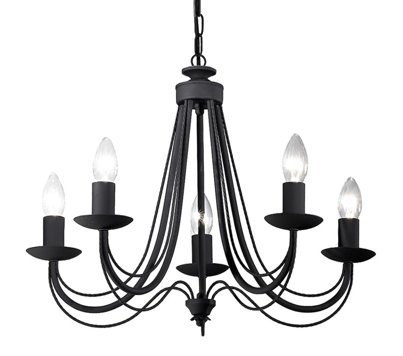 Classic Italian Ironwork 5 Light Dual Mount Chandelier Satin Black