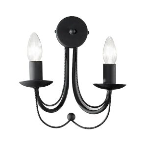 Classic Italian ironwork 2 lamp twin wall light in satin black finish