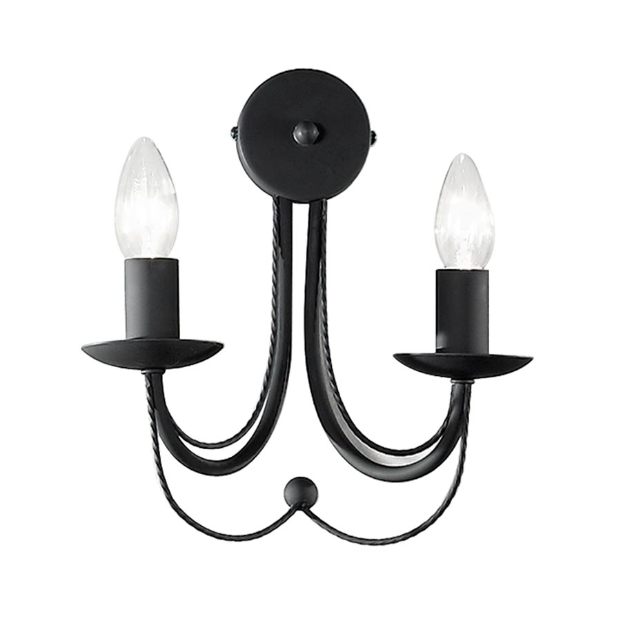 Classic Italian Ironwork 2 Lamp Twin Wall Light Satin Black Finish