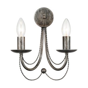 Traditional ironwork classic 2 lamp twin wall light in black brushed silver