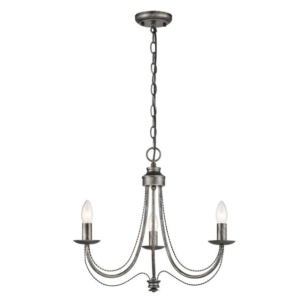 Traditional ironwork 3 light dual mount chandelier in black brushed silver full height