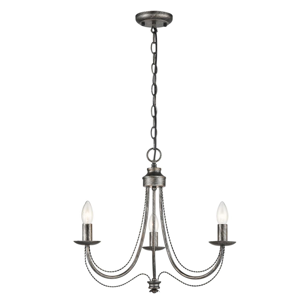 Traditional Ironwork 3 Light Dual Mount Chandelier Black Brushed Silver