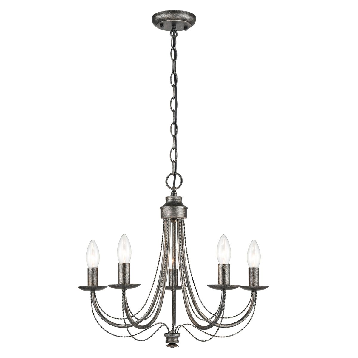 Traditional Ironwork 5 Light Dual Mount Chandelier Black Brushed Silver