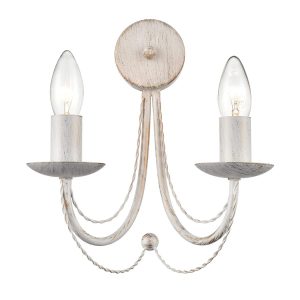 Traditional ironwork classic 2 lamp twin wall light in white & brushed gold
