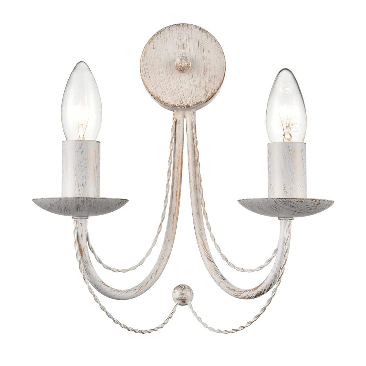 Traditional Ironwork Classic 2 Lamp Twin Wall Light White Brushed Gold