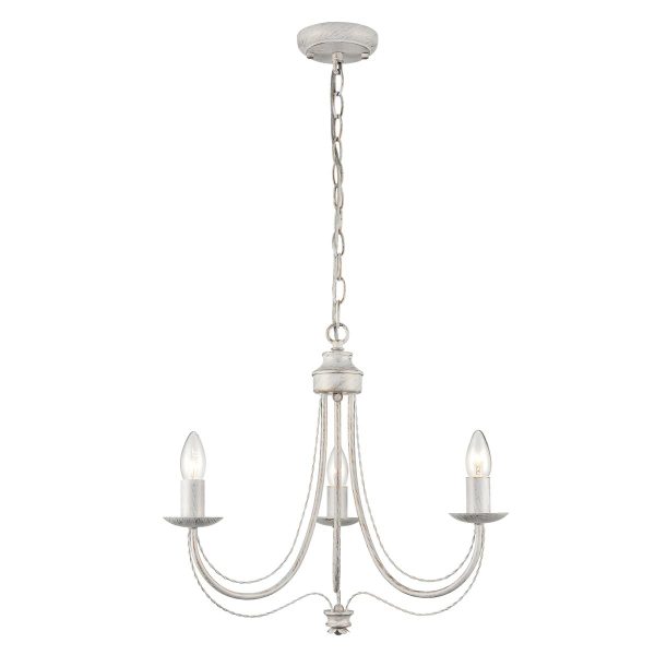 Traditional ironwork 3 light dual mount chandelier in white & brushed gold full height