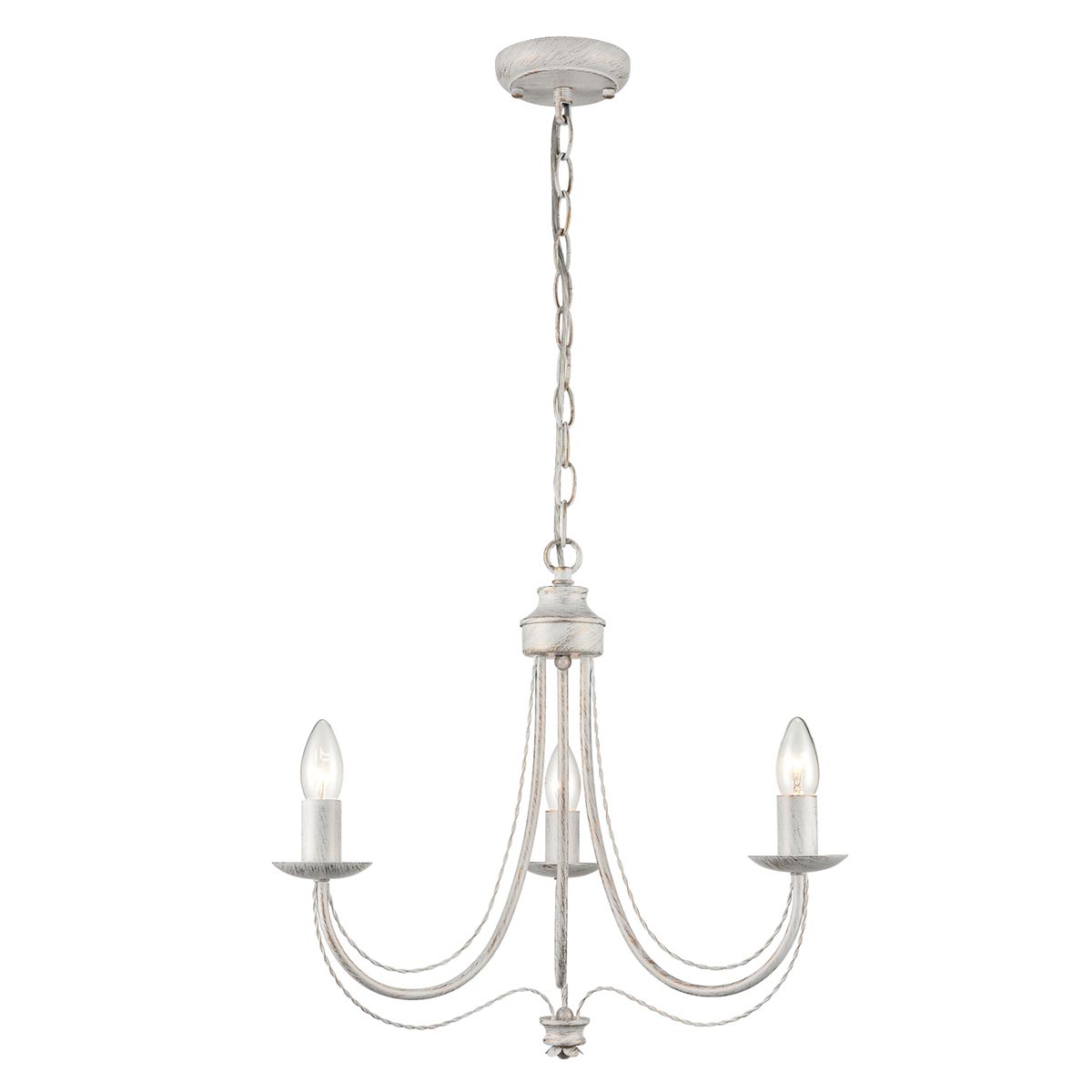 Traditional Ironwork 3 Light Dual Mount Chandelier White Brushed Gold