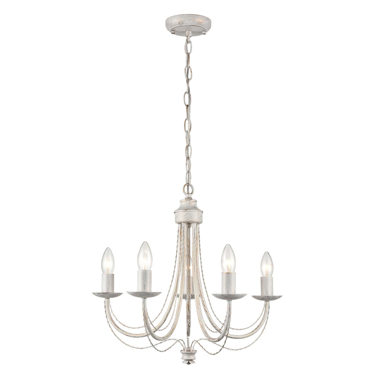 Traditional Ironwork 5 Light Dual Mount Chandelier White Brushed Gold