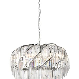 Classic 10 Lamp Crystal Swirl Pendant Ceiling Light Polished Chrome