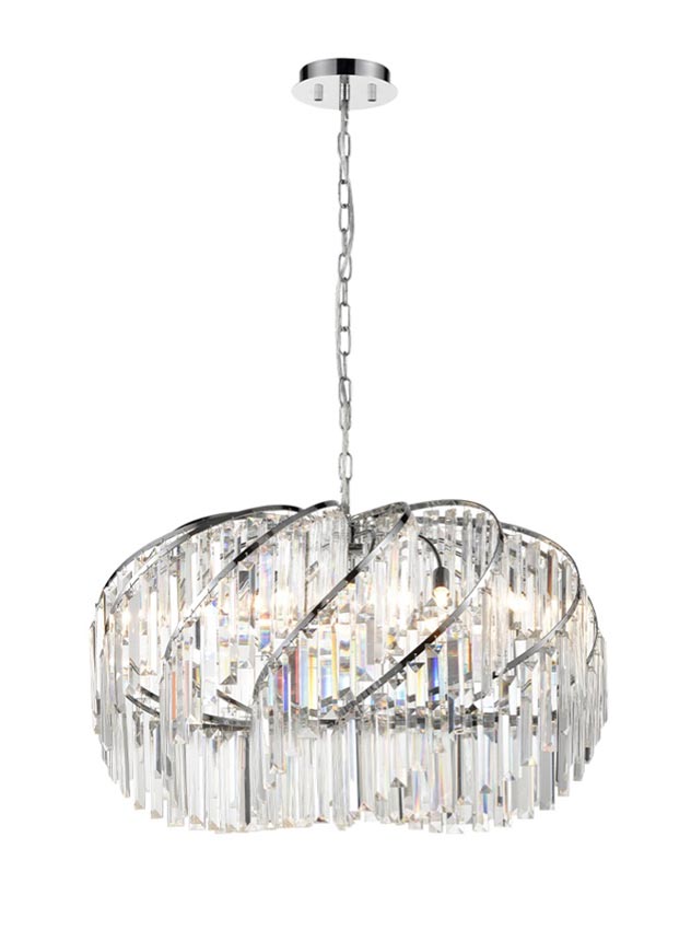 Classic 10 Lamp Crystal Swirl Pendant Ceiling Light Polished Chrome