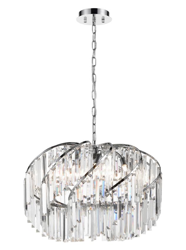 Classic 12 Lamp Crystal Swirl Pendant Ceiling Light Polished Chrome