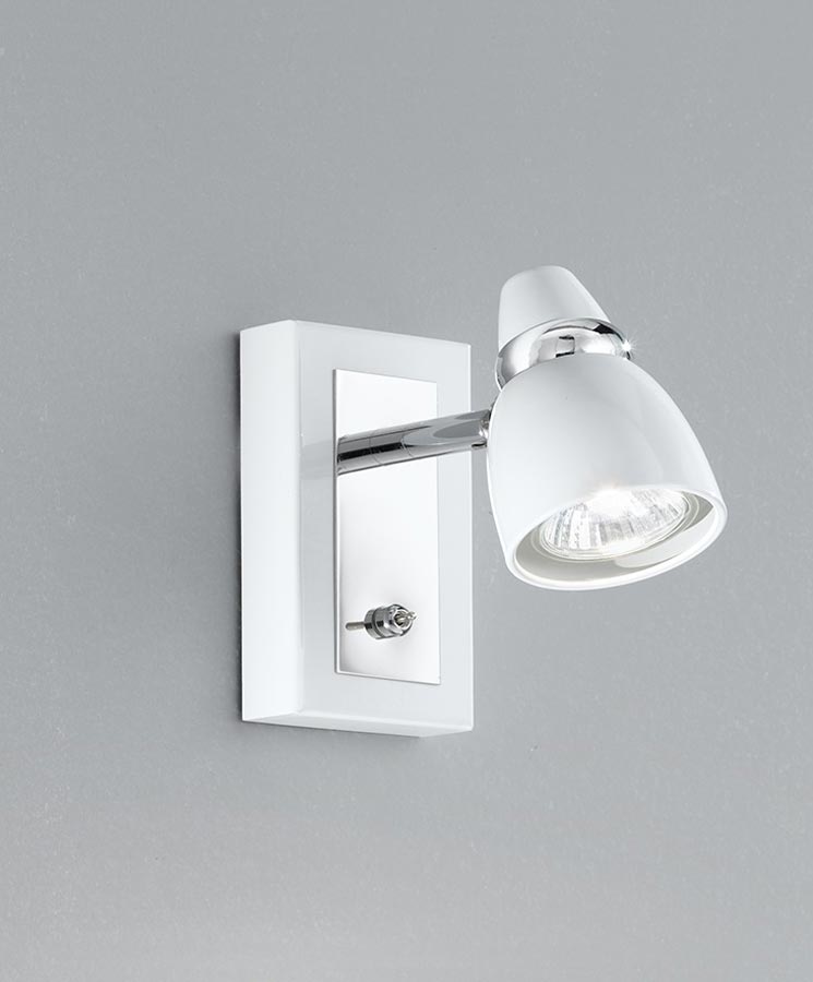 High Quality Adjustable 1 Light Switched Wall Spot Light White / Chrome