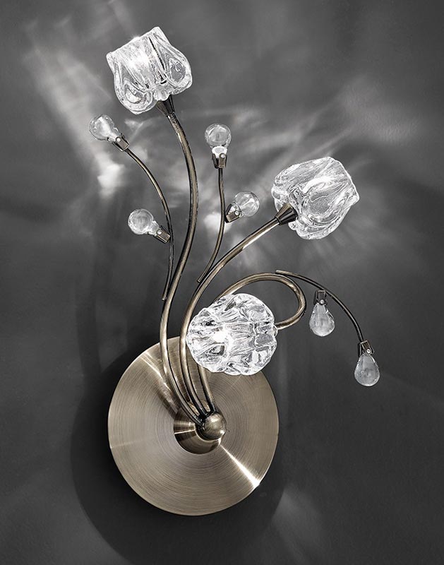 Modern 3 Lamp Triple Wall Light Bronze Finish Glass Tulip Pod Shades