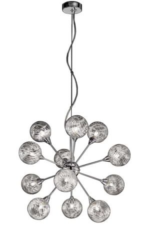 Franklite FL2329/12 Protea 12 light pendant ceiling light polished chrome glass spheres