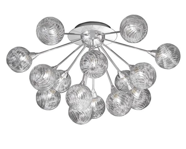 Franklite FL2329/15 Protea 15 light flush mount ceiling light polished chrome glass spheres