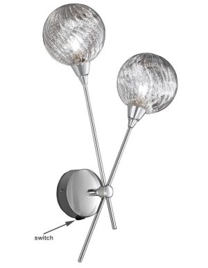 Franklite FL2329/2 Protea twin switched wall light polished chrome textured glass spheres