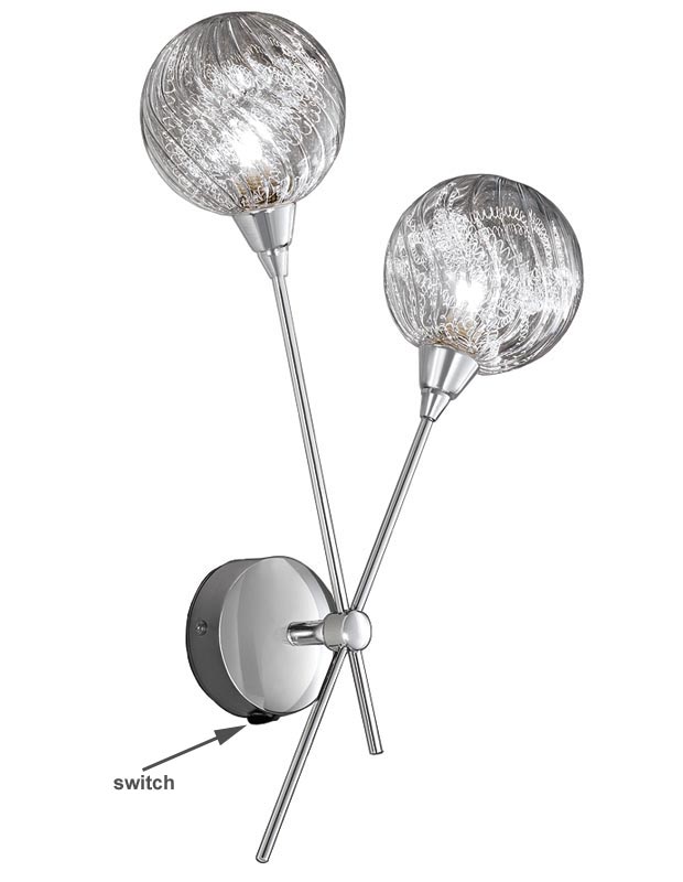 Contemporary 2 Lamp Wall Light Polished Chrome Textured Glass Globes