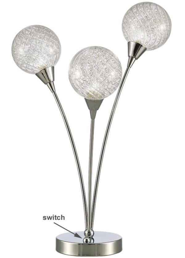 Franklite TL991 Protea 3 light table lamp polished chrome textured glass spheres