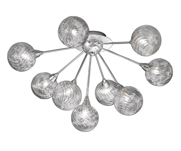 Franklite FL2329/9 Protea 9 light flush mount ceiling light polished chrome glass spheres