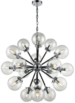 Franklite FL2369/18 Reaction 18 light large pendant matt black polished chrome glass globes