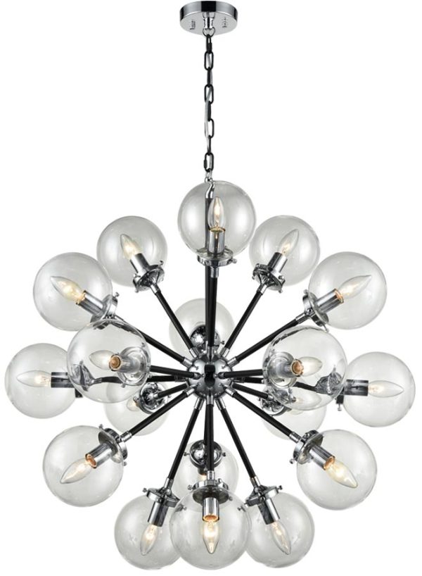 Franklite FL2369/18 Reaction 18 light large pendant matt black polished chrome glass globes