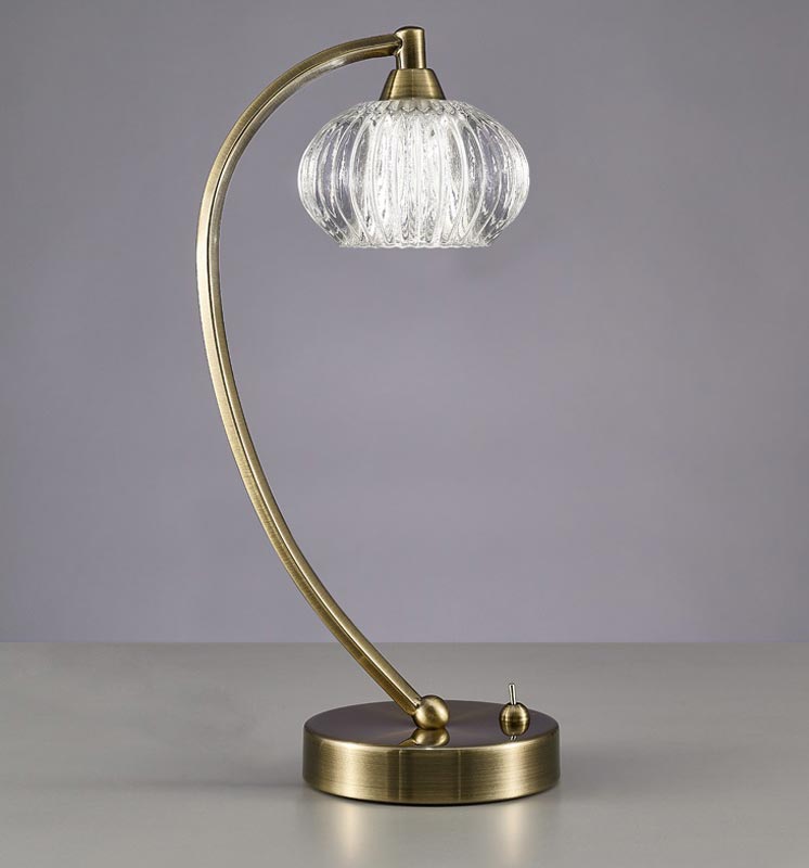 Elegant 1 Light Table Lamp Bronze Finish Ribbed Ripple Glass Shade